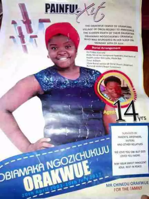 Burial Poster Of 14-Year-Old Girl Raped & Murdered In Anambra